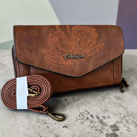 Cotton Road Wallet: Stylish BROWN PROTEA Design PU Leather Crossbody