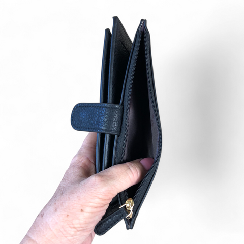 Cotton Road Wallet: Stylish Large BLACK PU Leather with CLIP