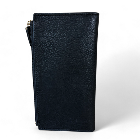 Cotton Road Wallet: Stylish Large BLACK PU Leather with CLIP