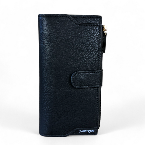Cotton Road Wallet: Stylish Large BLACK PU Leather with CLIP