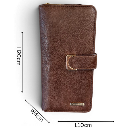 Cotton Road Wallet: Stylish Large BROWN PU Leather with Clip