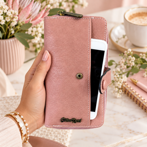 Cotton Road Wallet: Large PINK PU Leather with Clip detailing