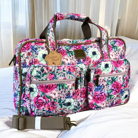 FLORAL PINK CANVAS Overnight Cotton Road Travel Bag