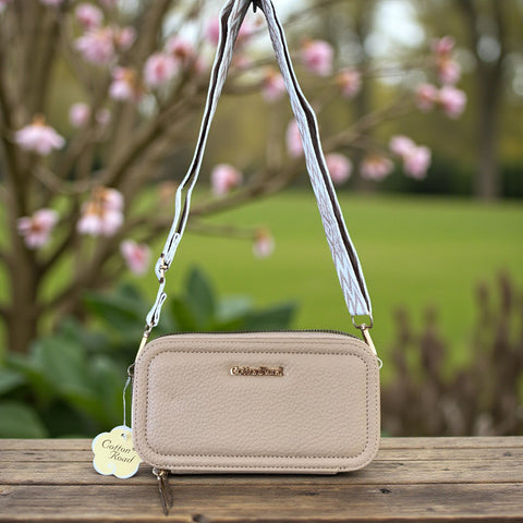 KHAKI Cotton Road PU Leather Cellphone Sling Wallet