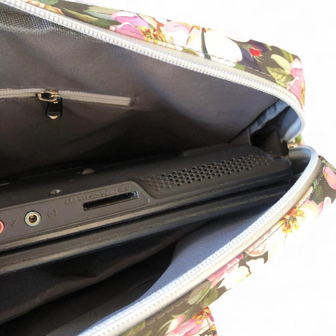 GREEN Canvas FLORAL Cotton Road Laptop Bag with GREY Trim and Matching Sleeve COMBO