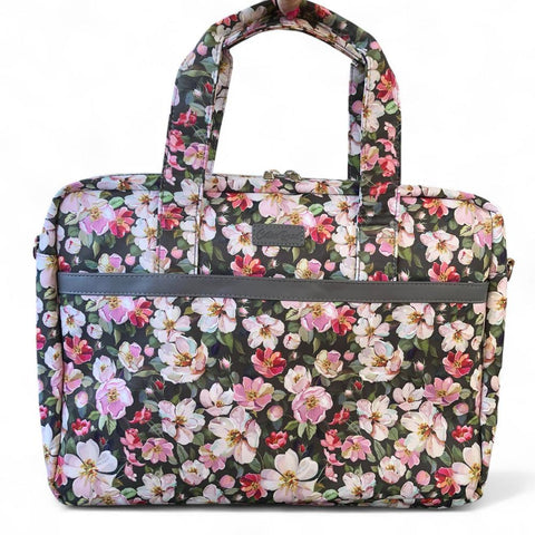 GREEN Canvas FLORAL Cotton Road Laptop Bag with GREY Trim and Matching Sleeve COMBO