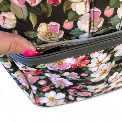 GREEN Canvas FLORAL Cotton Road Laptop Bag with GREY Trim and Matching Sleeve COMBO