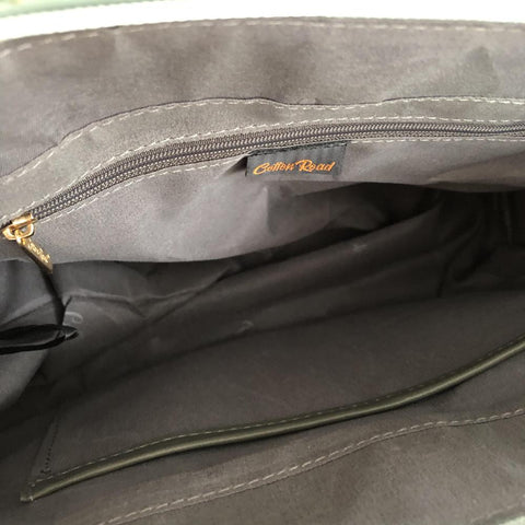 GREEN Cotton Road PU Leather Handbag with FLORAL Panel