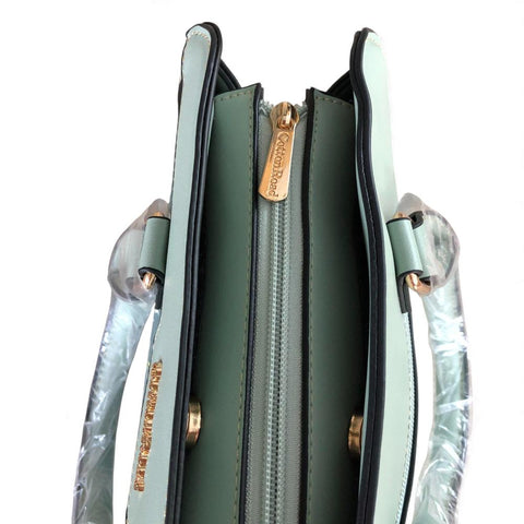 GREEN Cotton Road PU Leather Handbag with FLORAL Panel