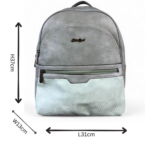 GREEN PU Leather Backpack with Patterned Panel