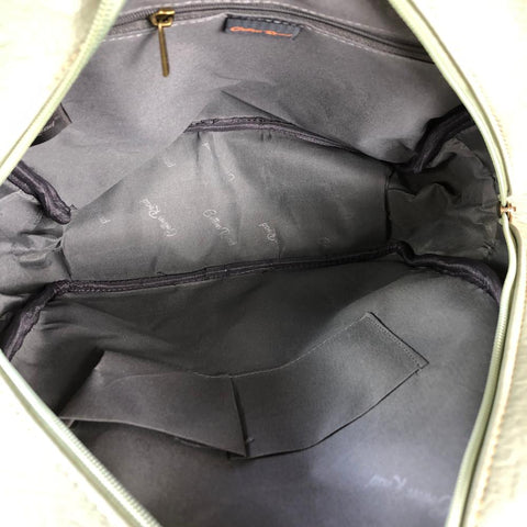 GREEN PU Leather Backpack with Patterned Panel