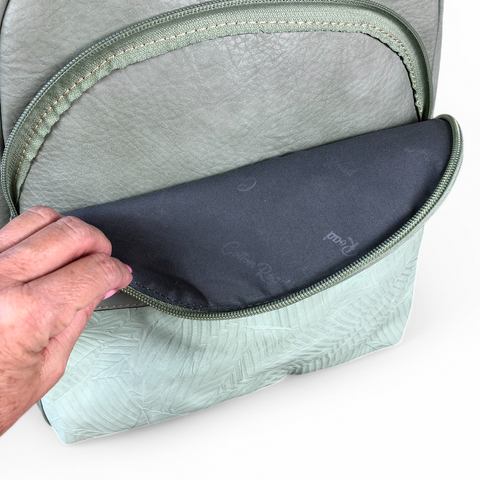 GREEN PU Leather Backpack with Patterned Panel