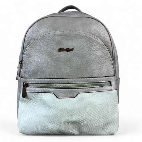 GREEN PU Leather Backpack with Patterned Panel