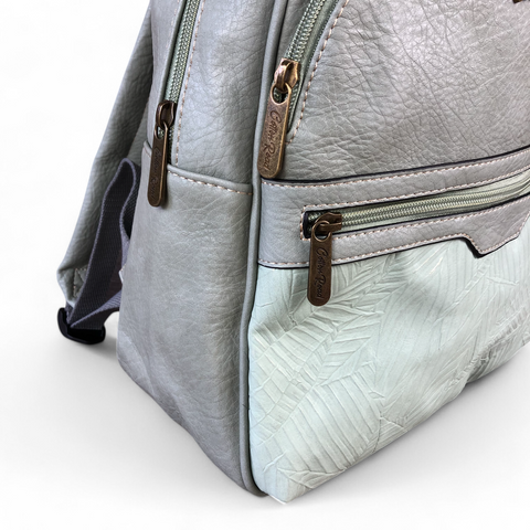 GREEN PU Leather Backpack with Patterned Panel