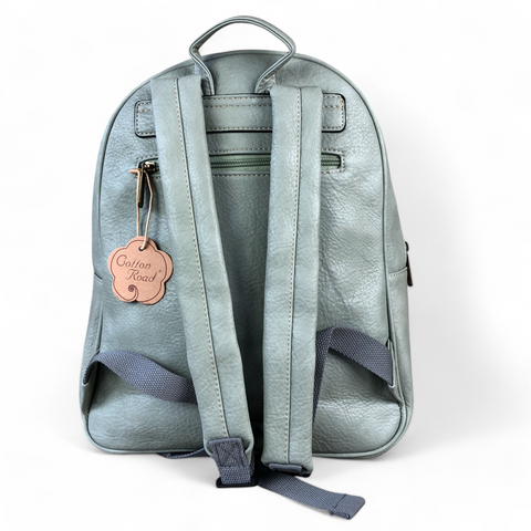 GREEN PU Leather Backpack with Patterned Panel