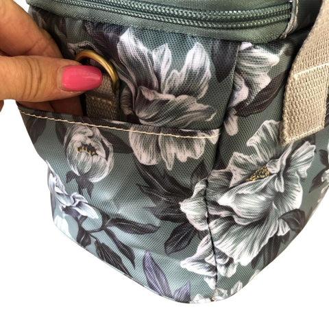 GREEN PVC Cotton Road Lunch Box Cooler Bag with FLOWERS