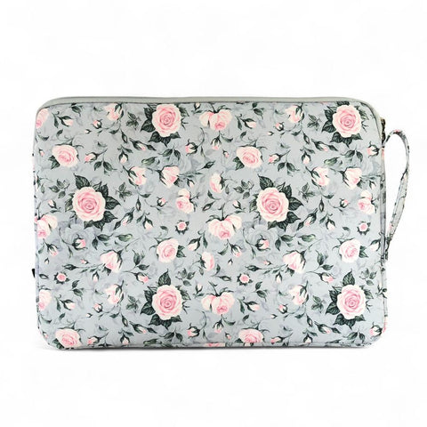 GREY Canvas FLORAL Cotton Road Laptop Bag with GREY Trim and Matching Sleeve COMBO