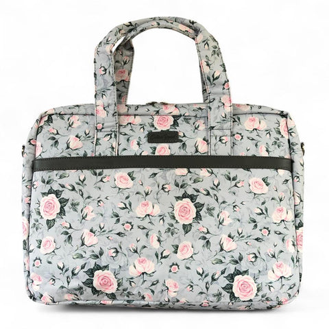 GREY Canvas FLORAL Cotton Road Laptop Bag with GREY Trim and Matching Sleeve COMBO