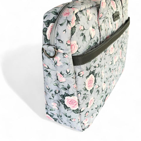 GREY Canvas FLORAL Cotton Road Laptop Bag with GREY Trim and Matching Sleeve COMBO