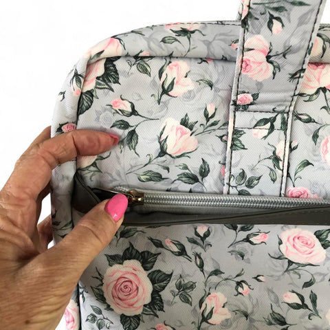 GREY Canvas FLORAL Cotton Road Laptop Bag with GREY Trim and Matching Sleeve COMBO
