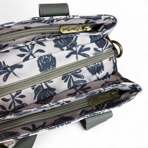 GREY Cotton Road Canvas Handbag with PROTEA Print