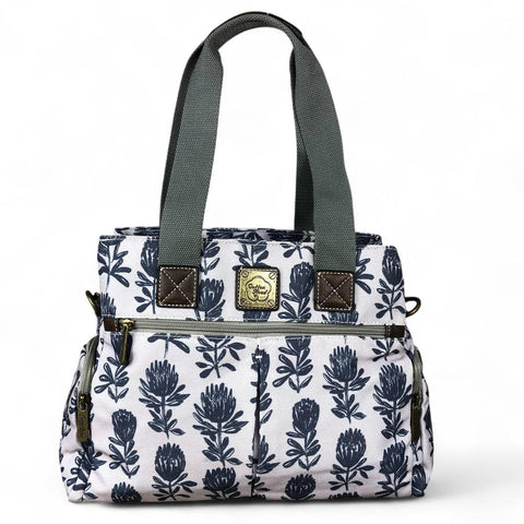 GREY Cotton Road Canvas Handbag with PROTEA Print