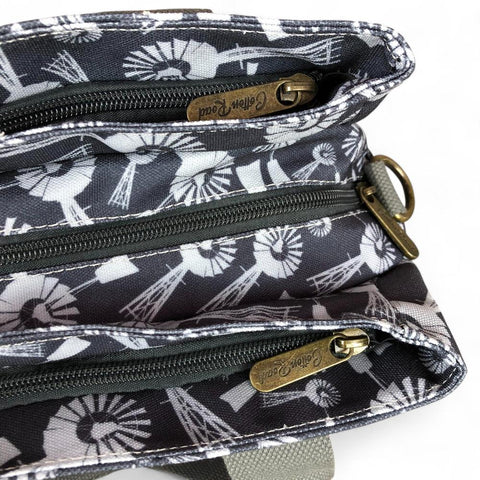 GREY Cotton Road Canvas Handbag with WINDMILLS