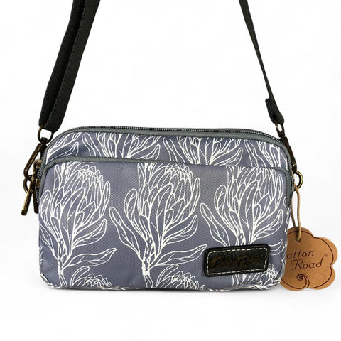 GREY Cotton Road Canvas Mini Sling Bag with PROTEAS