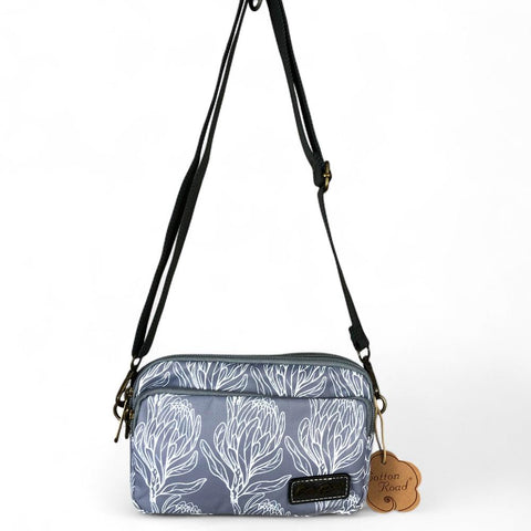 GREY Cotton Road Canvas Mini Sling Bag with PROTEAS