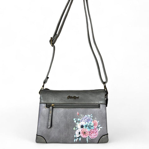 GREY Cotton Road PU Leather Sling Bag with FLORAL detailing