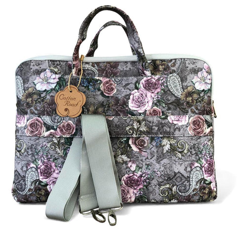 GREY Cotton Road PVC Laptop Bag / Carry Sleeve with Padded Inner and PAISLEY/PINK FLOWERS