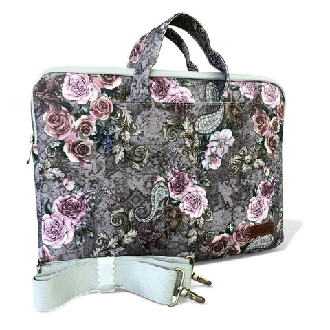 GREY Cotton Road PVC Laptop Bag / Carry Sleeve with Padded Inner and PAISLEY/PINK FLOWERS