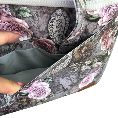 GREY Cotton Road PVC Laptop Bag / Carry Sleeve with Padded Inner and PAISLEY/PINK FLOWERS