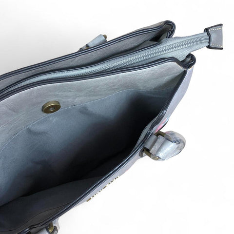 GREY FLORAL PU Leather Cotton Road Handbag
