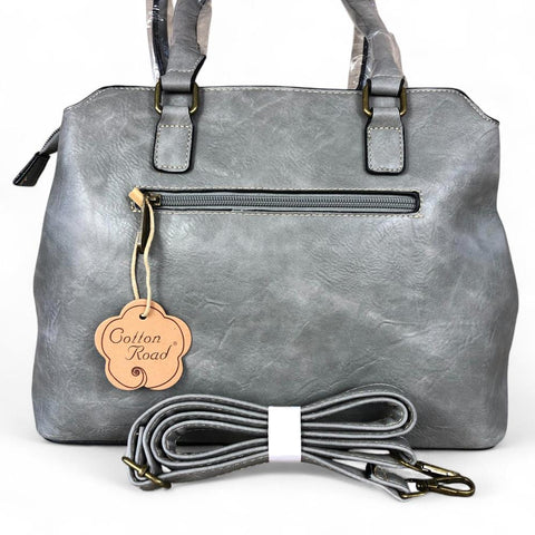 GREY FLORAL PU Leather Cotton Road Handbag