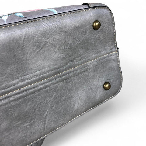 GREY FLORAL PU Leather Cotton Road Handbag