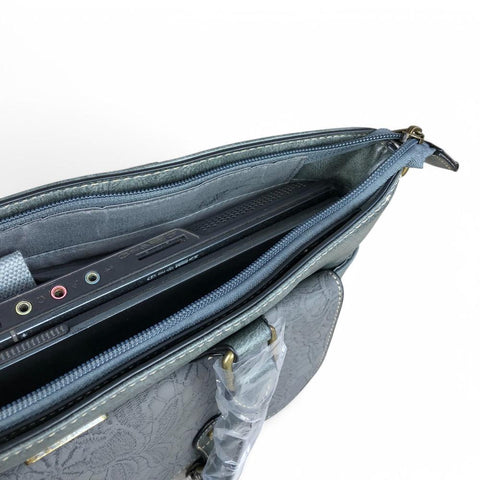 GREY Lace Print Cotton Road PU Leather Laptop Bag