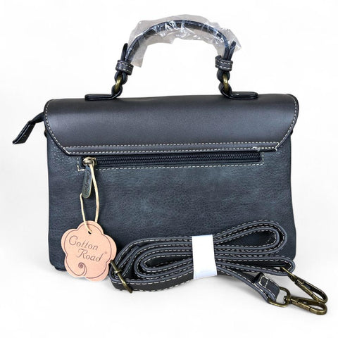GREY PU Leather Cotton Road Handbag with EMBROIDERED PROTEAS