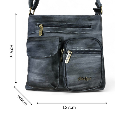 GREY PU Leather Cotton Road Sling Bag with Pockets