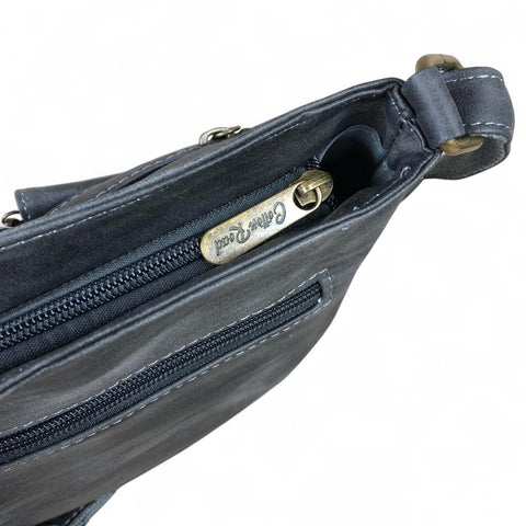 GREY PU Leather Cotton Road Sling Bag with Pockets