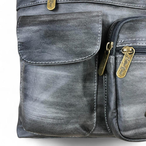 GREY PU Leather Cotton Road Sling Bag with Pockets