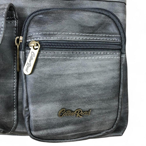 GREY PU Leather Cotton Road Sling Bag with Pockets