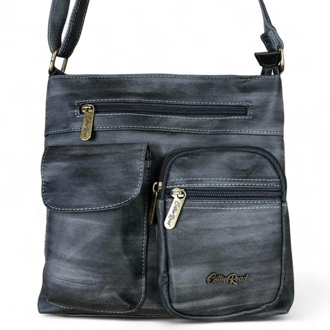 GREY PU Leather Cotton Road Sling Bag with Pockets