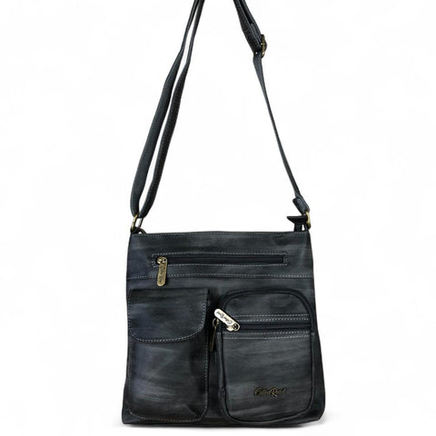 GREY PU Leather Cotton Road Sling Bag with Pockets