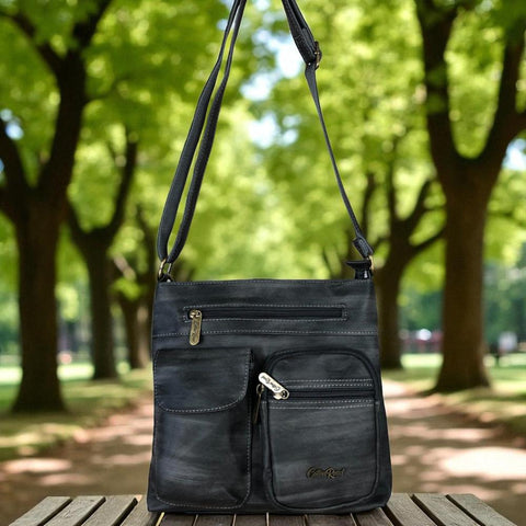 GREY PU Leather Cotton Road Sling Bag with Pockets