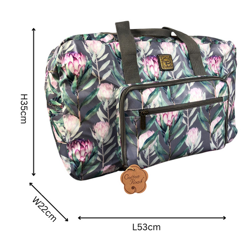 GREY PVC Foldaway WEEKENDER Cotton Road Travel Bag with PROTEAS