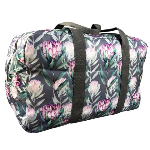 GREY PVC Foldaway WEEKENDER Cotton Road Travel Bag with PROTEAS