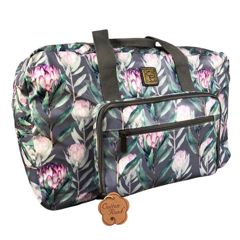 GREY PVC Foldaway WEEKENDER Cotton Road Travel Bag with PROTEAS