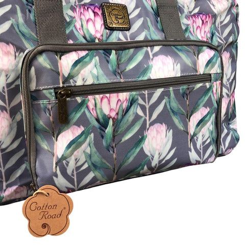 GREY PVC Foldaway WEEKENDER Cotton Road Travel Bag with PROTEAS