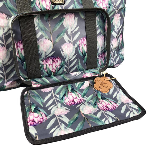 GREY PVC Foldaway WEEKENDER Cotton Road Travel Bag with PROTEAS
